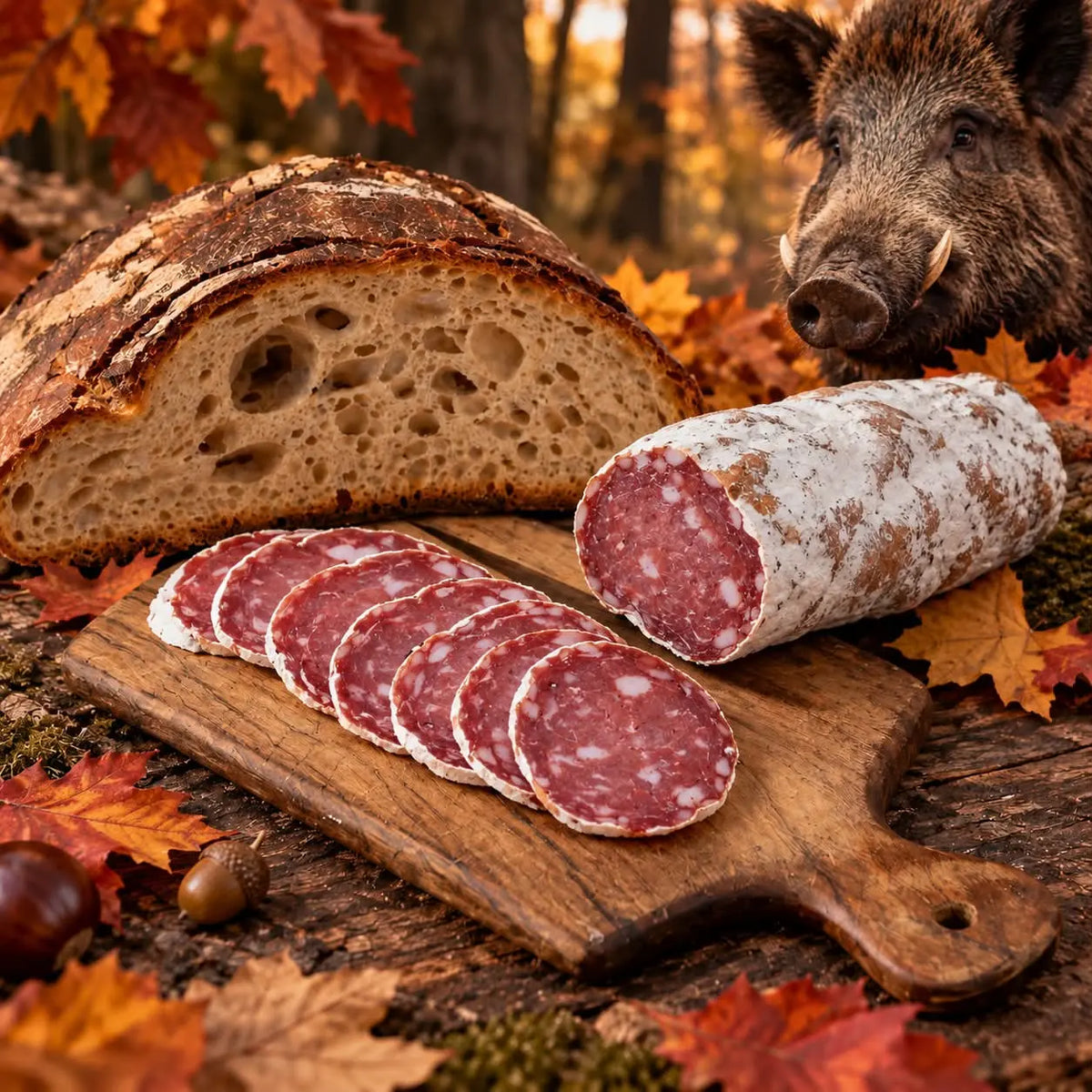 Saucisson au sanglier 180 g tranché en forêt d'automne – Ôsaucissons