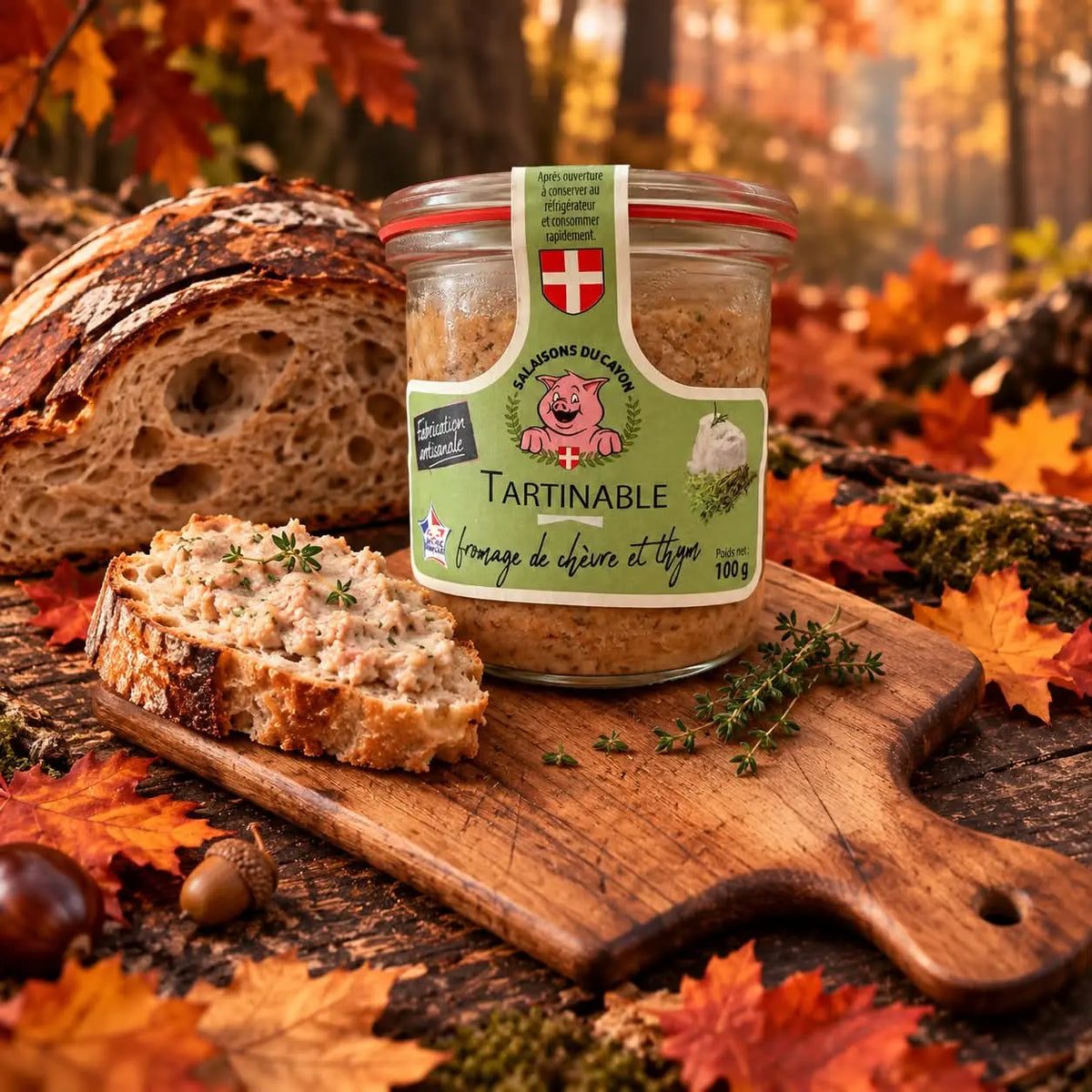 Tartinable chèvre et thym 100 g en bocal et tartine – Ôsaucissons