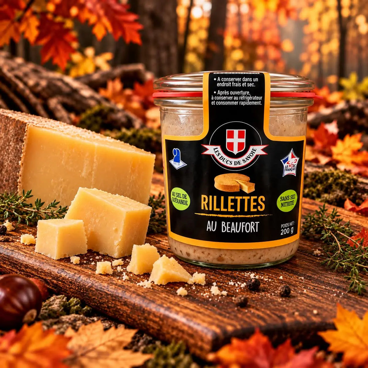 Rillettes au Beaufort 200 g en bocal et morceaux de Beaufort – Ôsaucissons